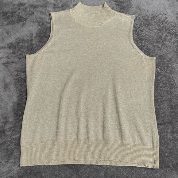 Villager Vintage 90s Shimmery Knit Sleeveless Layering Turtleneck Top L - Picture 1 of 5
